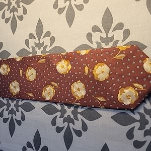 Tom James Burgandy Silk Tie with Gold Flowers. Tall.